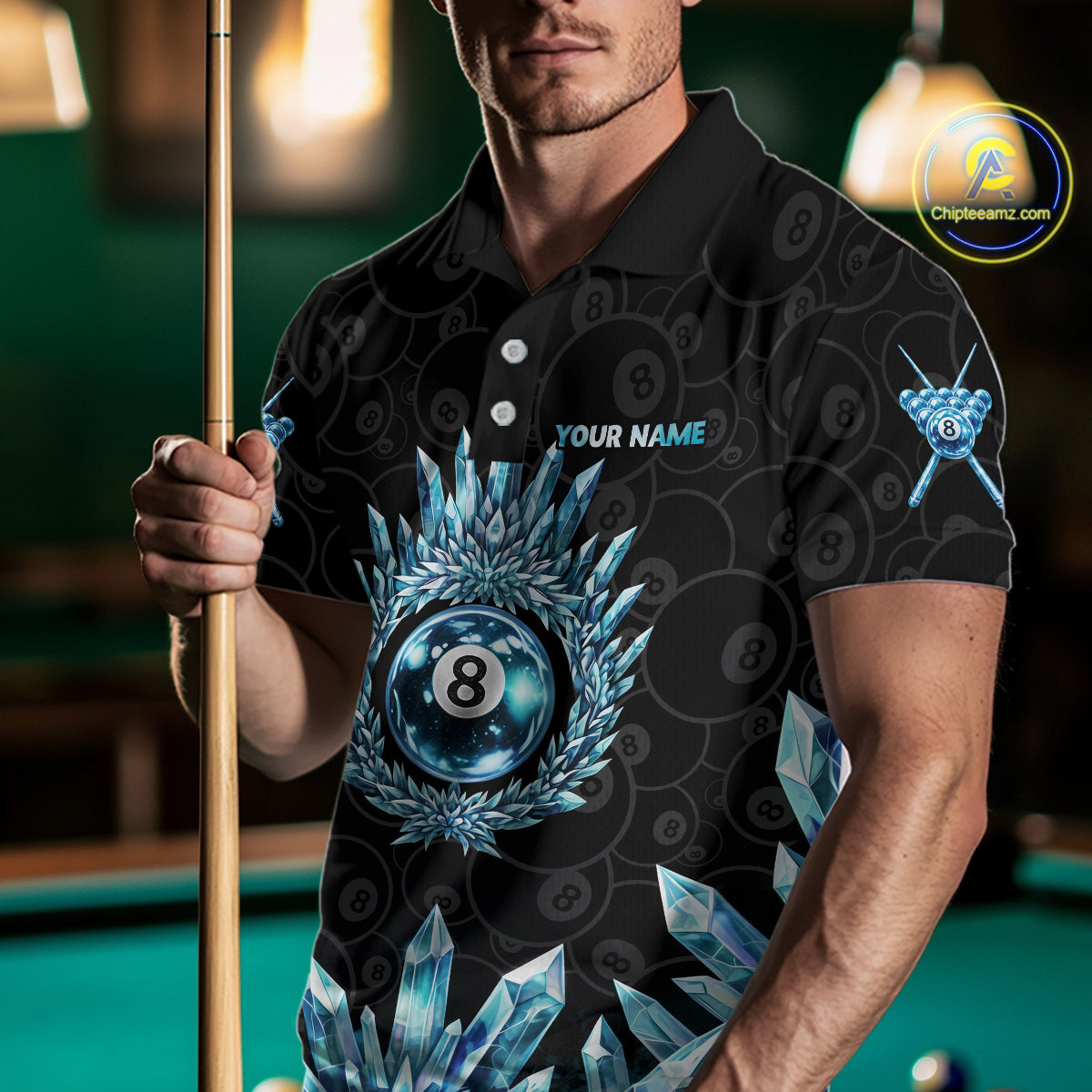 Blue Icy Cold Pool 8 Ball Billiard Polo & 1/4-Zip Shirt For Men Custom Ball Billiard Attire NYN2589