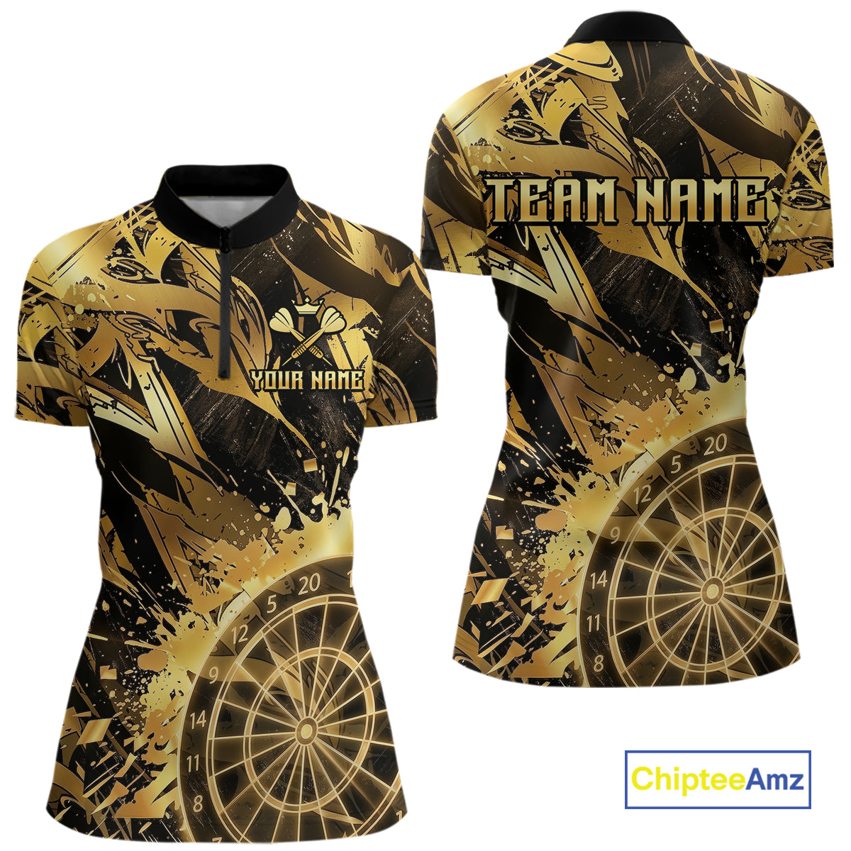Gold Splatter Dartboard Women Dart Polo & 1/4-Zip Shirt Custom Name Dart Jersey For Darters NYN2965