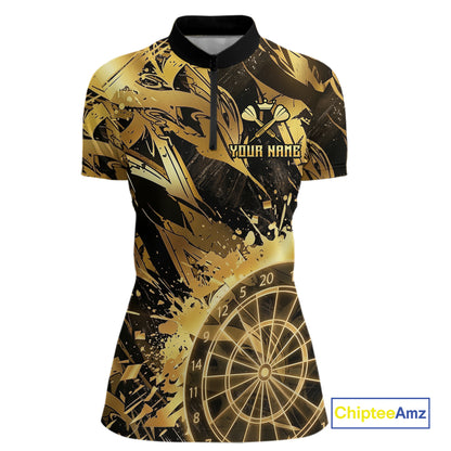 Gold Splatter Dartboard Women Dart Polo & 1/4-Zip Shirt Custom Name Dart Jersey For Darters NYN2965