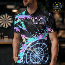 Load image into Gallery viewer, Holographic Splatter Dartboard Men Dart Polo &amp; 1/4-Zip Shirt Custom Name Dart Jersey For Darters NYN2966