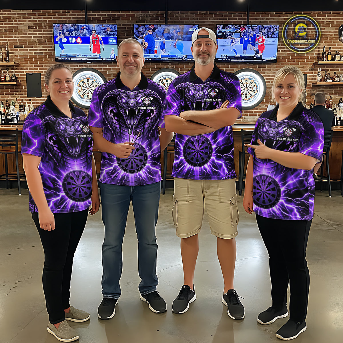 Thunder Lightning Purple Cobra Snake Dart Shirts For Men Custom Team Outfit Darts Jerseys NYN3361