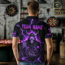 Load image into Gallery viewer, Purple Neon Flaming Grim Reaper Men Darts Polo Jerseys Custom Name Dart League Shirt NYN2064