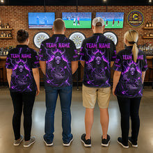 Load image into Gallery viewer, Purple Neon Flaming Grim Reaper Men Darts Polo Jerseys Custom Name Dart League Shirt NYN2064