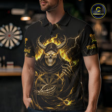Load image into Gallery viewer, Yellow Neon Flaming Grim Reaper Men Darts Polo Jerseys Custom Name Dart League Shirt NYN2066