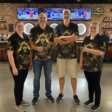 Load image into Gallery viewer, Yellow Neon Flaming Grim Reaper Men Darts Polo Jerseys Custom Name Dart League Shirt NYN2066