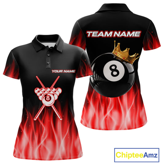 Custom Red Flaming Crown 8 Ball Billiard Shirts For Women Personalized Billiard Attire Gifts NYN2323