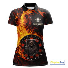 Load image into Gallery viewer, Grim Reaper Red Flaming Dartboard Women Darts Polo Shirt Personalized Grunge Darts Team Jerseys NYN2600