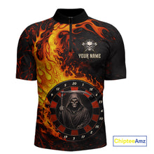 Load image into Gallery viewer, Grim Reaper Red Flaming Dartboard Men Darts 1/4-Zip Shirt Personalized Grunge Darts Team Jerseys NYN2600