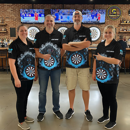 Grey And Blue Flames Wolf Custom Men's Funny Dart Polo Shirts Team Dart League Jerseys NYN2079