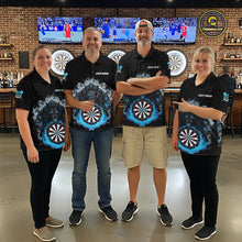 Load image into Gallery viewer, Grey And Blue Flames Wolf Custom Women&#39;s Funny Dart Polo Shirts Team Dart League Jerseys NYN2079