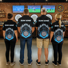 Load image into Gallery viewer, Grey And Blue Flames Wolf Custom Women&#39;s Funny Dart Polo Shirts Team Dart League Jerseys NYN2079