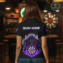 Load image into Gallery viewer, Grey And Purple Flames Wolf Custom Women&#39;s Funny Dart Polo Shirts Team Dart League Jerseys NYN2080