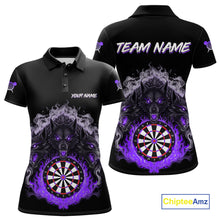 Load image into Gallery viewer, Grey And Purple Flames Wolf Custom Women&#39;s Funny Dart Polo Shirts Team Dart League Jerseys NYN2080
