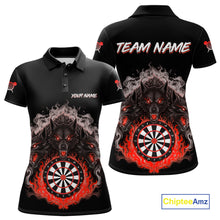 Load image into Gallery viewer, Grey And Red Flames Wolf Custom Women&#39;s Funny Dart Polo Shirts Team Dart League Jerseys NYN2081