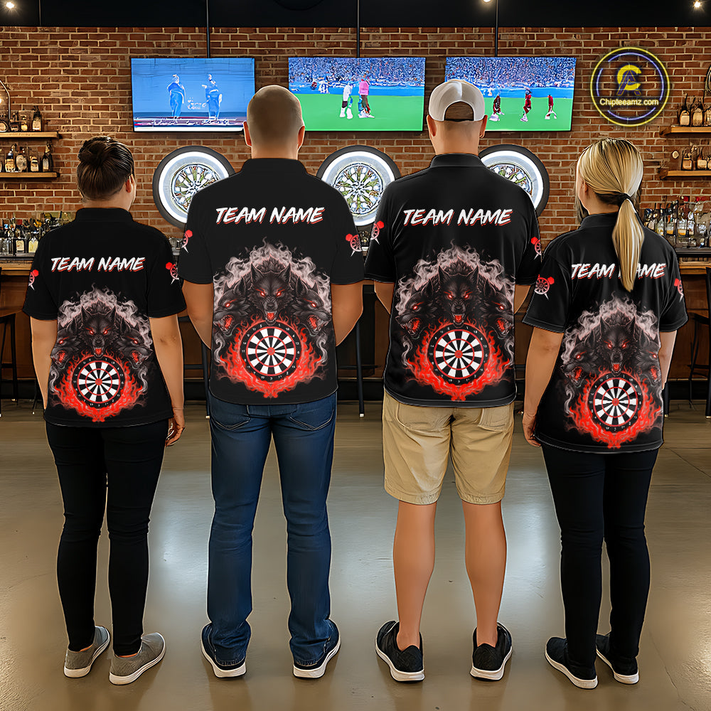 Grey And Red Flames Wolf Custom Men's Funny Dart Quarter-Zip Shirts Team Dart League Jerseys NYN2081