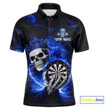 Load image into Gallery viewer, Black And Blue Thunder Crown Skull Dartboard Men Darts Polo Shirt Custom Darts Team Jersey NYN2608