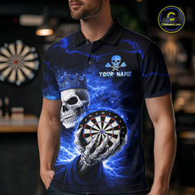 Load image into Gallery viewer, Black And Blue Thunder Crown Skull Dartboard Men Darts Polo Shirt Custom Darts Team Jersey NYN2608