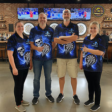 Load image into Gallery viewer, Black And Blue Thunder Crown Skull Dartboard Women Darts Polo Shirt Custom Darts Team Jersey NYN2608
