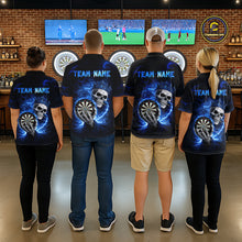 Load image into Gallery viewer, Black And Blue Thunder Crown Skull Dartboard Women Darts Polo Shirt Custom Darts Team Jersey NYN2608