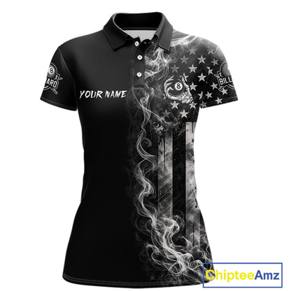 Grey Smokes American Flag 8 Ball Billiard Pool Shirt For Women Custom Billiard Skeleton Team Apparel NYN2764
