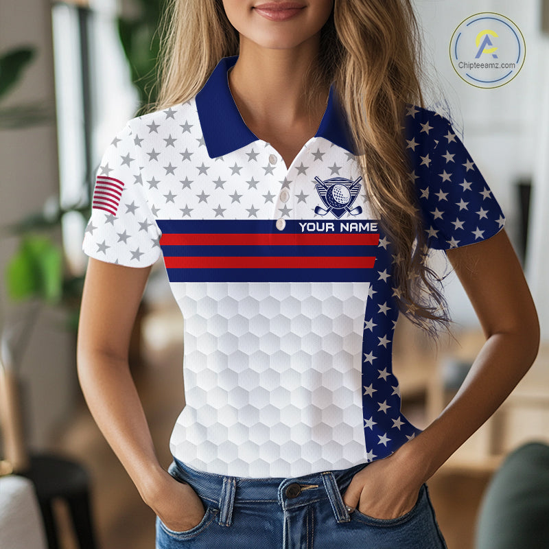 American Flag Anniversary Women Golf Polo Shirt Custom Golf Team Patriotic Golf Tops NYN3384
