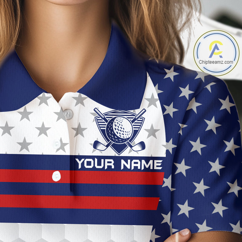 American Flag Anniversary Women Golf Polo Shirt Custom Golf Team Patriotic Golf Tops NYN3384