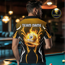 Load image into Gallery viewer, Custom Yellow Flames 8 Ball Men's Billiard Shirts Personalized Billiard Cue Attire Gifts NYN2339