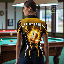 Load image into Gallery viewer, Custom Yellow Flames 8 Ball Women's Billiard Shirts Personalized Billiard Cue Attire Gifts NYN2339