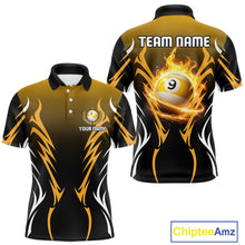 Load image into Gallery viewer, Custom Yellow Flames 8 Ball Men's Billiard Shirts Personalized Billiard Cue Attire Gifts NYN2339