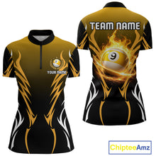 Load image into Gallery viewer, Custom Yellow Flames 8 Ball Women's Billiard Shirts Personalized Billiard Cue Attire Gifts NYN2339