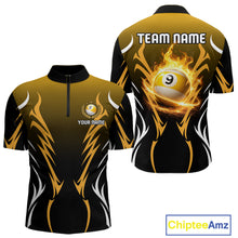 Load image into Gallery viewer, Custom Yellow Flames 8 Ball Men's Billiard Shirts Personalized Billiard Cue Attire Gifts NYN2339