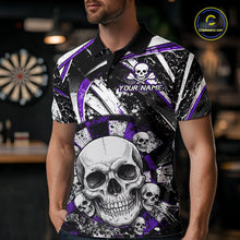 Load image into Gallery viewer, Black &amp; Purple Dartboard Grunge Men Darts Polo Shirts Custom Multi-Skull Dart Team Jerseys NYN2350