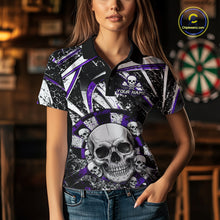 Load image into Gallery viewer, Black &amp; Purple Dartboard Grunge Women Darts Polo Shirts Custom Multi-Skull Dart Team Jerseys NYN2350