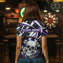 Load image into Gallery viewer, Black &amp; Purple Dartboard Grunge Women Darts Polo Shirts Custom Multi-Skull Dart Team Jerseys NYN2350