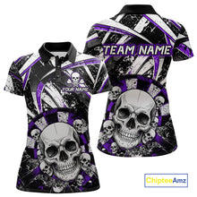 Load image into Gallery viewer, Black &amp; Purple Dartboard Grunge Women Darts Polo Shirts Custom Multi-Skull Dart Team Jerseys NYN2350