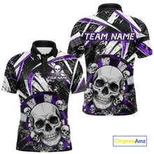 Load image into Gallery viewer, Black &amp; Purple Dartboard Grunge Men Darts Polo Shirts Custom Multi-Skull Dart Team Jerseys NYN2350