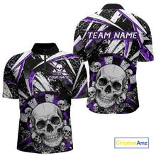 Load image into Gallery viewer, Black &amp; Purple Dartboard Grunge Men Darts 1/4-Zip Shirts Custom Multi-Skull Dart Team Jerseys NYN2350