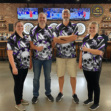 Load image into Gallery viewer, Black &amp; Purple Dartboard Grunge Men Darts Polo Shirts Custom Multi-Skull Dart Team Jerseys NYN2350