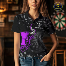 Load image into Gallery viewer, Bull &amp; Dartboard Custom Grunge Women Darts Polo Shirt Purple Darts Team Jersey NYN2351