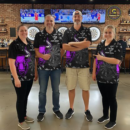 Bull & Dartboard Custom Grunge Men's Darts Polo Shirt Purple Darts Team Jersey NYN2351