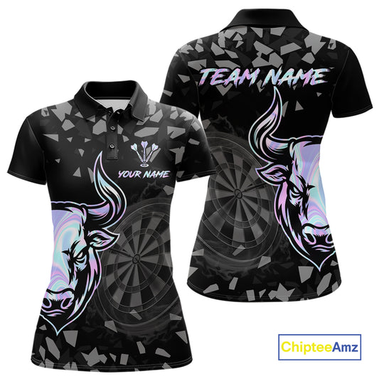 Bull & Dartboard Custom Grunge Women Darts Polo Shirt Holographic Darts Team Jersey NYN2353