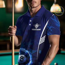 Load image into Gallery viewer, Blue Camouflage Men's Billiard Polo &amp; 1/4 Zip Shirt Custom Flame 8 Ball Billiard Jerseys NYN2359
