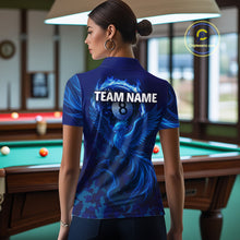 Load image into Gallery viewer, Blue Camouflage Women's Billiard Polo &amp; 1/4 Zip Shirt Custom Flame 8 Ball Billiard Jerseys NYN2359