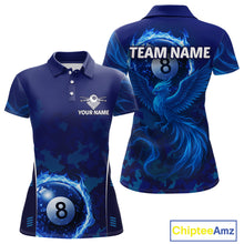 Load image into Gallery viewer, Blue Camouflage Women's Billiard Polo &amp; 1/4 Zip Shirt Custom Flame 8 Ball Billiard Jerseys NYN2359