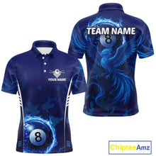 Load image into Gallery viewer, Blue Camouflage Men's Billiard Polo &amp; 1/4 Zip Shirt Custom Flame 8 Ball Billiard Jerseys NYN2359
