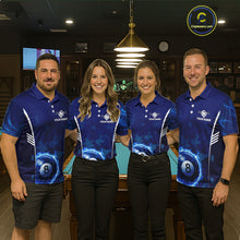 Load image into Gallery viewer, Blue Camouflage Women's Billiard Polo &amp; 1/4 Zip Shirt Custom Flame 8 Ball Billiard Jerseys NYN2359