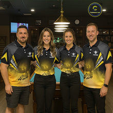 Load image into Gallery viewer, Black And Yellow Crown Pool 8 Ball Men Billiard Shirt Custom Billiard Polo &amp; 1/4 Zip Attire NYN2367