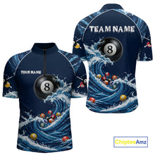 Load image into Gallery viewer, Blue Waving 8 Ball Pool Shirts Custom Billiard Pool Shirts For Men 3D Billiard Team Attire NYN2978