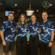 Load image into Gallery viewer, Blue Waving 8 Ball Pool Shirts Custom Billiard Pool Shirts For Men 3D Billiard Team Attire NYN2978
