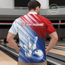 Load image into Gallery viewer, Red And Blue Strike Bowling Shirt For Men Custom Polo Quarter-Zip Bowling Team Jersey NYN3679